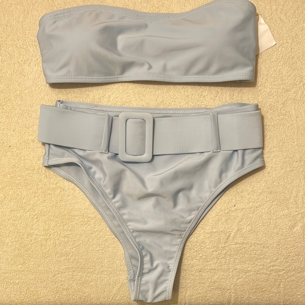 LA LA SWIM: Light Blue Strapless Bikini Set